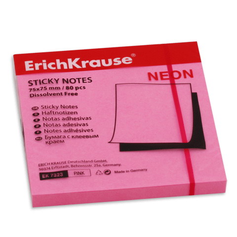 Блок самоклеящийся 75х75мм Erich Krause Neon, розовый