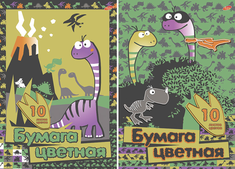 Бумага цветная мелов 10л 10цв(2мет) Смешные динозавры Игр набор д/дет.тв