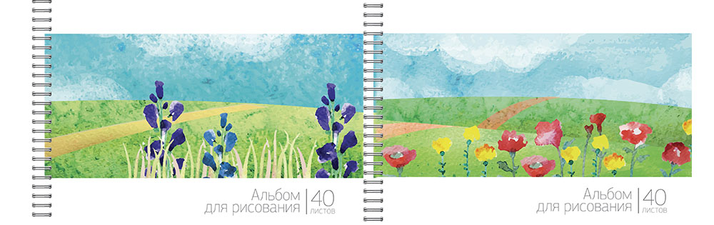 Альбом для рисования 40л даблспираль Пейзаж:цветочное поле ВД лак