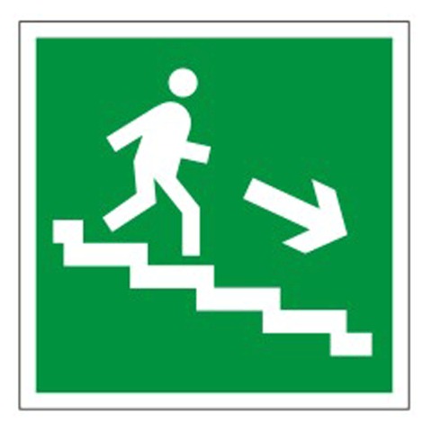 Знак эвакуационный "Направление к эвак. выходу по лестнице направо вниз", 200х200мм, самокл.